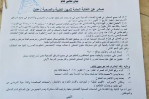 بيان.. نقابة المهن الطبية تلتحق باضرابات نقابات التعليم وتلعن برنامجها التصعيدي وسط فشل الشرعية عن تحمل مسؤولياتها