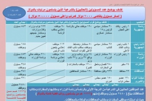 مؤسسة أهلية للإحصاء والتوثيق : 292 مليون دولار هي مرتبات 1776 مسؤول وموظف بالشرعية شهرياً