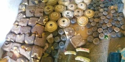 وحدة نزع الألغام في الوية المقاومة الجنوبيه تنزع "١٥٠" لغم وعبوه ناسفه في منطقة حجر شمال الضالع 