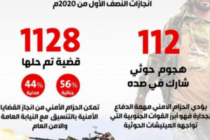 الحزام الأمني بالضالع، دفاعٌ وأمن، انجازات النصف الأول من عام 2020م
