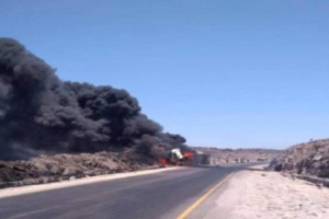 احتراق ناقلة محملة بالوقود في شبوة