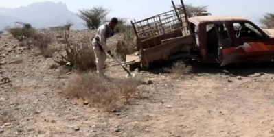 نزع ألغام جديدة من بقايا مازرعتة مليشيا الحوثي شمال الضالع 