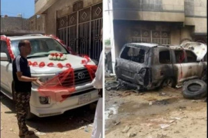 إحراق سيارة مغترب بعد خروجه من السعودية لقضاء إجازته في اليمن (صورة)