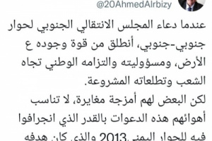 الربيزي: دعوة الانتقالي لحوار جنوبي التزام وطني