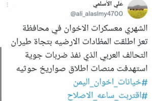 الأسلمي: مليشيا الشرعية واجهت قصف التحالف على الحوثي بتعز