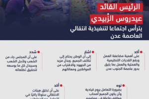 "إنفوجرافيك": تعرف على أبرز ماناقشه الرئيس الزُبيدي مع تنفيذية انتقالي العاصمةعدن 