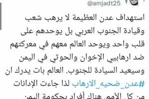 أمجد طه: العالم يتوحد مع عدن بمعركتها ضد الإرهاب