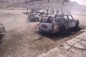 إستشهاد وإصابة 6 مدنيين بقصف صاروخي للمليشيات الحوثية على محطة وقود في مديرية عين