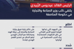"إنفوجرافيك"..الرئيس الزُبيدي يُشدد على أهمية اضطلاع وزارة الصناعة والتجارة بالمهام المناطة بها