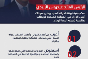 الرئيس الزُبيدي يهنئ سوناك بتولي رئاسة وزراء بريطانيا "انفوجرافيك" 