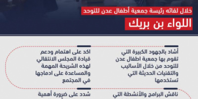 إنفوجرافيك: اللواء بن بريك يؤكد على تقديم الدعم لجمعية أطفال عدن للتوحد