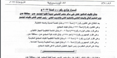 الدكتور فضل الشبحي عميداً لكلية المجتمع عدن