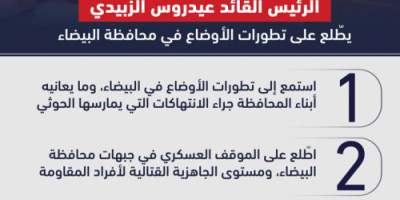 أبرز ما جاء في لقاء الرئيس الزُبيدي مع محافظ محافظة البيضاء (انفوجرافيك)