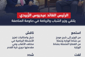 الرئيس الزُبيدي يلتقي وزير الشباب والرياضة في حكومة المناصفة (إنفوجرافيك)