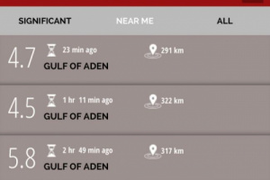 المركز الأوروبي المتوسطي لرصد الزلازل يرصد ثلاث هزات أرضية متفاوتة القوة في خليج عدن