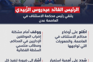 إنفوجرافيك: الرئيس الزُبيدي يُشدد على أهمية عدم تأخير قضايا المواطنين في المحاكم