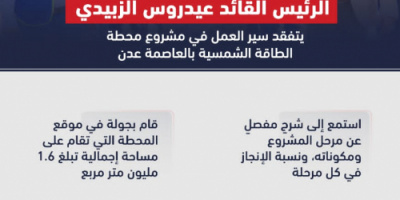 الرئيس الزُبيدي يتفقد مشروع محطة الطاقة الشمسية في العاصمة عدن (انفوجرافيك)