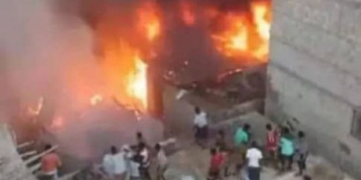 احتراق بيتين في الكود بالمكلا جراء تماس كهربائي