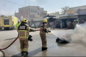 الدفاع المدني بمديرية غيل باوزير ينفذ مناورة تدريبية تحاكي إطفاء الحرائق 