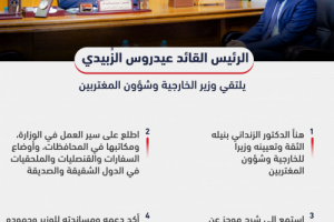 الرئيس الزُبيدي يدعم خطط الوزير الزنداني لتطوير أداء الخارجية (انفوجرافيك)