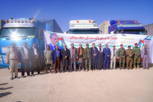بتوجيهات القيادة الإماراتية وجهود المحافظ بن الوزير استقبال حافل لمعدات وألواح مشروع الطاقة الشمسية بشبوة