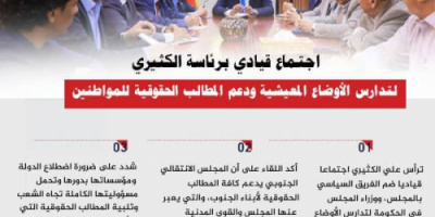 انفوجرافيك|إجتماع قيادي برئاسة الكثيري لتدارس الأوضاع المعيشية ودعم المطالب الحقوقية للمواطنين
