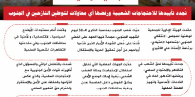 انفواجرافيك| الجمعية الوطنية تجدد رفضها أي محاولات لتوطين النازحين في الجنوب