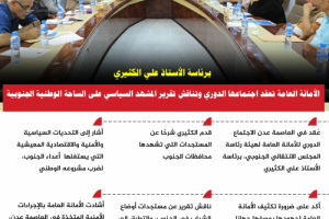 انفوجرافيك| الأمانة العامة تناقش تقرير المشهد السياسي على الساحة الوطنية الجنوبية