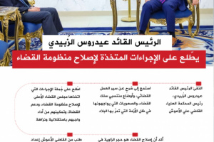 #انفوجرافيك| الرئيس القائد عيدروس الزُبيدي يطّلع على الإجراءات المتخذة لإصلاح منظومة القضاء