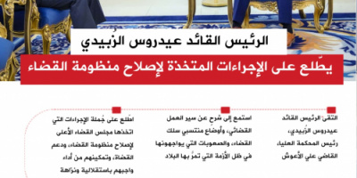 #انفوجرافيك| الرئيس القائد عيدروس الزُبيدي يطّلع على الإجراءات المتخذة لإصلاح منظومة القضاء