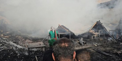 اندلاع حريق هائل في ورشة نجارة بمدينة تريم