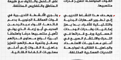 لرفع جاهزيتها القتالية.. قوات العمالقة الجنوبية تنفذ مسيرًا عسكريًّا