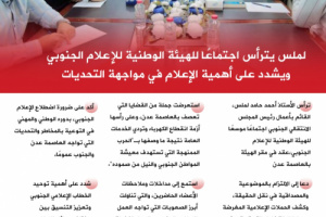 انفوجرافيك| لملس يترأس اجتماعًا للهيئة الوطنية للإعلام الجنوبي ويشدد على أهمية الإعلام في مواجهة التحديات