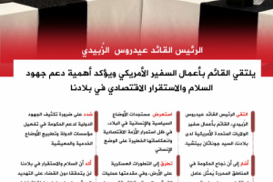 انفوجرافيك | الرئيس الزُبيدي يدعو إلى دعم دولي لمشاريع التنمية وبناء المؤسسات