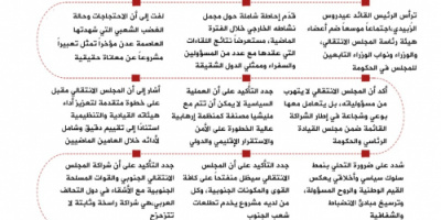 انفوجرافيك| الرئيس الزُبيدي يرأس اجتماعاً موسعاً لقيادات المجلس الانتقالي الجنوبي