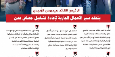 انفوجرافيك| الرئيس الزُبيدي يتفقد مصافي عدن ويتابع خطط استئناف تشغيلها