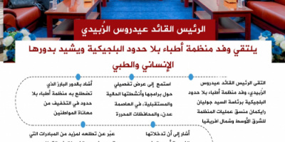 انفوجرافيك| الرئيس الزُبيدي يطلع على برامج منظمة أطباء بلا حدود البلجيكية
