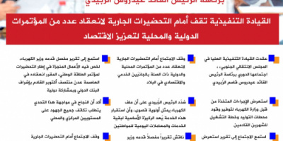 انفوجرافيك| القيادة التنفيذية العليا تواصل الاستعداد لمؤتمرات دولية تنموية