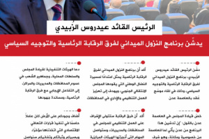 انفوجرافيك| الرئيس الزُبيدي يطلق برنامج النزول الميداني لفرق الرقابة