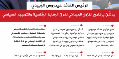انفوجرافيك| الرئيس الزُبيدي يطلق برنامج النزول الميداني لفرق الرقابة