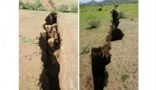 انشقاق أرضي مفاجئ في قاع الحقل