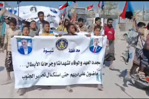 انتقالي الروضة ينظم مسيرة جماهيرية احتفالًا بانتصارات القوات الجنوبية في عارين وحضرموت