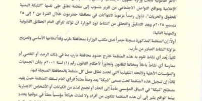 بيان وزارة الشؤون الاجتماعية بشأن الأنشطة غير القانونية لمنظمة "الشبكة اليمنية للحقوق والحريات"