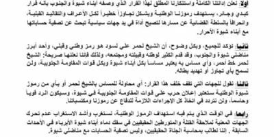 بيان صادر عن قوات المقاومة الجنوبية &ndash; محافظة شبوة