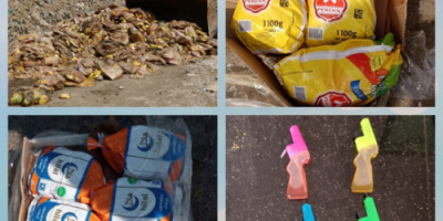 هيئة المواصفات ترفض وتتلف دجاج مجمد فاسد وحلوى أطفال على هيئة مسدسات ومنتجات اخرى مخالفة في عدن والمهرة